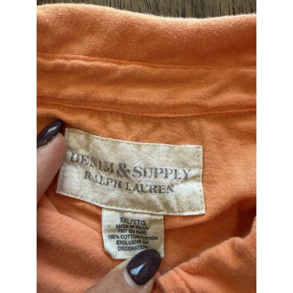 Denim & Supply Ralph Lauren Mens Polo Shirt Size XXL 2XL Orange Cotton Pocket